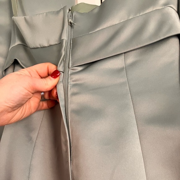 Mori Lee Size 8 Sage Satin Strapless Long Formal Prom Bridesmaid Gown With Sash - Picture 3 of 13